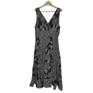 Jane Ashley Dress Black White Vneck 100% Cotton Size 1X Fit & Flare Paisley